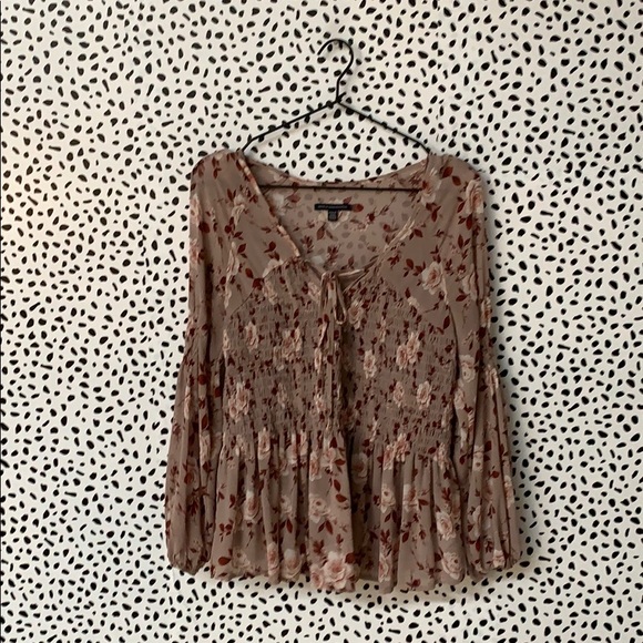 American Eagle Outfitters Tops - AEO Pink Floral Lace Up Blouse